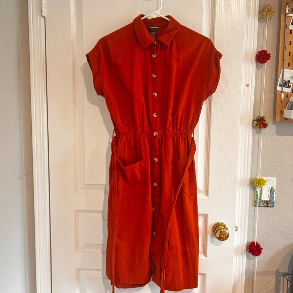 Button up burnt amber dress